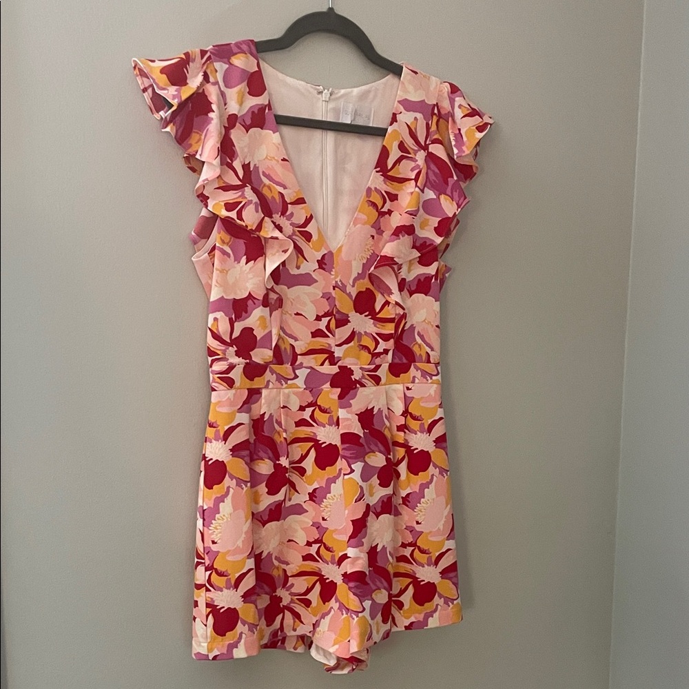 Sugarlips Floral Ruffle Romper - Pink and Yellow